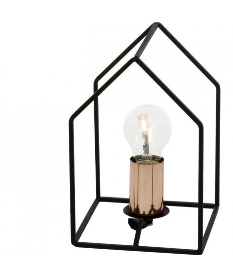 HOME - Lampe a poser Maison Noir & Cuivre H23,5cm