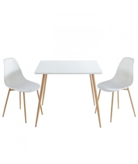 BODO Ensemble table a manger carrée L 90 cm + 2 chaises - Style scandinave - Décor bois et blanc