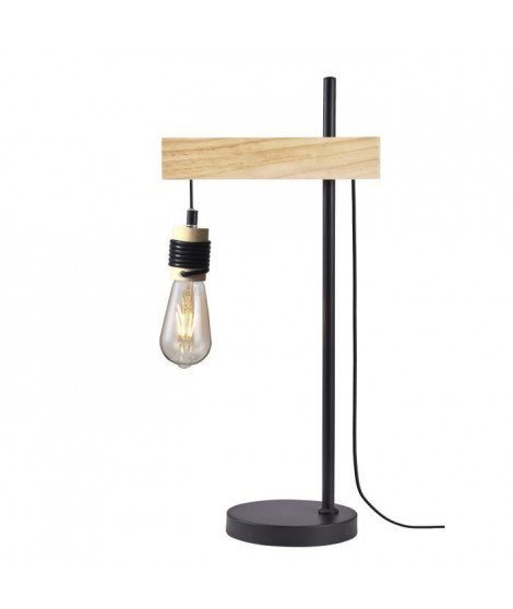 DETROIT Lampe industrielle en bois - 24 x 18 x H60 cm - Noir - Ampoule décorative E27 40W fournie