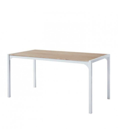 TEXAS Table a manger de 6 a 8 personnes style industriel décor chene + pieds en métal blanc laqué - L 160 x l 90 cm