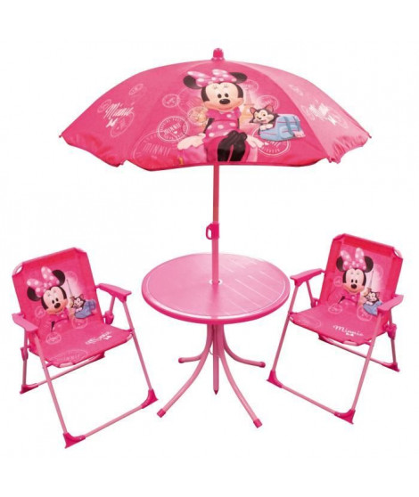 MINNIE Salon de jardin composé d'une table, de deux chaises et d'un parasol pour enfant - Disney
