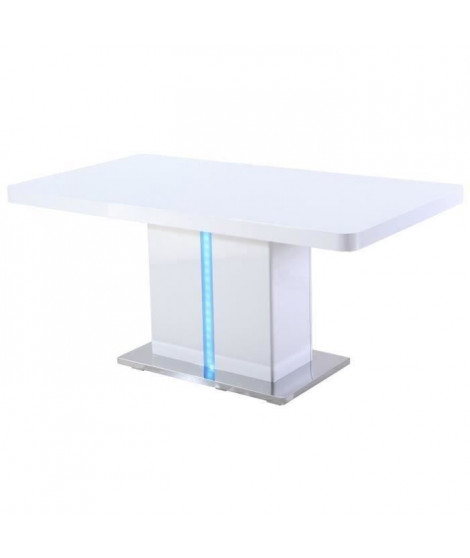 LASER Table a manger avec LED de 6 a 8 personnes style contemporain laqué blanc brillant avec base en métal - L 160 x l 90 cm
