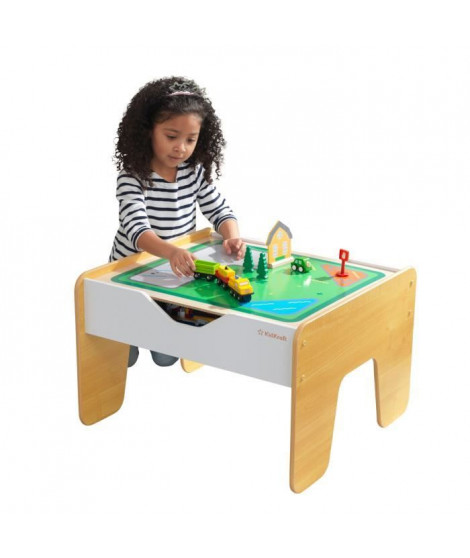 KidKraft - Table en bois 2 en 1 circuit train et briques de construction -  200 briques - comptatible avec LEGO et Brio