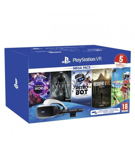 Pack PlayStation 4 PSVR MegaPack 2 - 5 Jeux : VR Worlds + Skyrim + Everybody's Golf + Resident Evil 7 + Astro Bot Rescue Mission