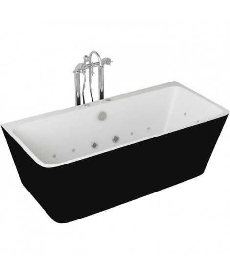 Baignoire hydromassante - 170x75x58cm - Design bicolore - Noir/Blanc