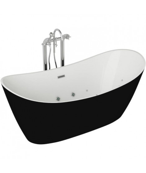 Baignoire hydromassante - 180x90x72cm - Design bicolore - Blanc/Noir