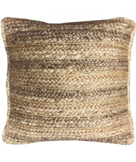 DEKO & CO Coussin en jute et lurex or - 45 x 45 cm - Beige