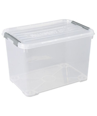 ALLIBERT Boîte de rangement Handy Plus - Clips gris - Couvercle transparent - 65 L