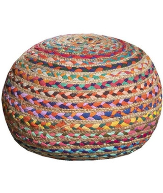 DEKO & CO Pouf en jute - Ø40 x 30 cm - Multicolore