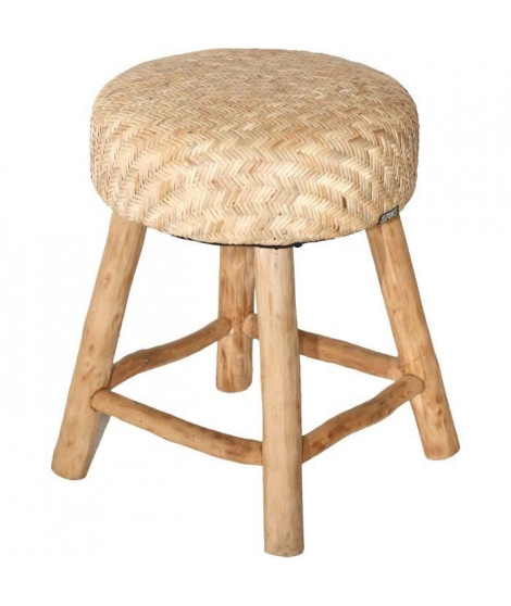 DEKO & CO Tabouret Venture en bois et rotin canné - Ø38 x H47 cm - Beige