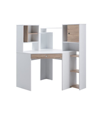 DELTA Bureau d'angle avec multiples rangements - Décor boir et blanc - L 125 x P 99,5 x H 140,5 cm