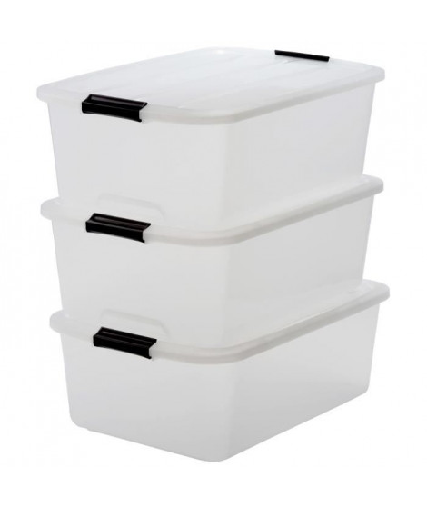 IRIS OHYAMA Lot de 3 boîtes de rangement Top Box TB-30 - Plastique - 30 L - 57,5 x 39 x 20,5 cm - Transparent et Noir