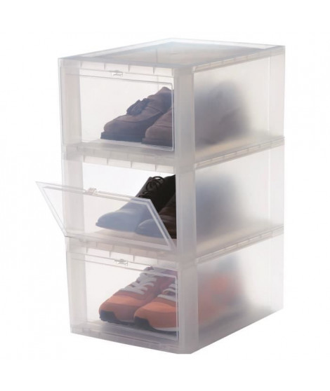 IRIS OHYAMA Lot de 3 boîtes de rangement pour chaussures Drop Front Box EUDF-M - Plastique - 14 L - 35,5 x 28 x 18 cm - Trans…