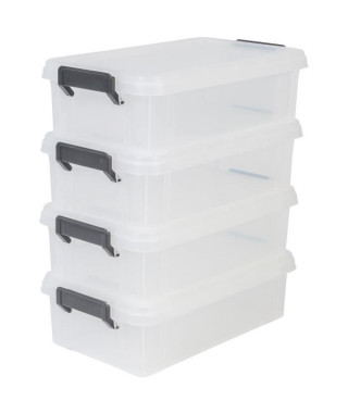 IRIS OHYAMA Lot de 4 boîtes de rangement Multi Box MBX-4 - Plastique - 4 L - 36,5 x 21,4 x 10,5 cm - Transparent et Noir