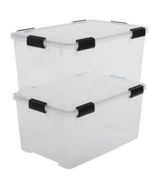 IRIS OHYAMA Lot de 2 boîtes de rangement hermétiques Air Tight Box AT-L - Plastique - 50 L - 59 x 39 x 29 cm - Transparent et…