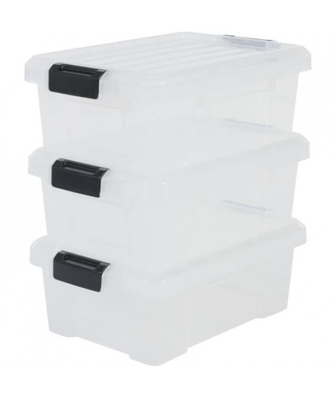 IRIS OHYAMA Lot de 3 boîtes de rangement avec fermeture clic - Power Box - SK-130 - Transparent - 12,5 L - 46 x 29,7 x 16 cm