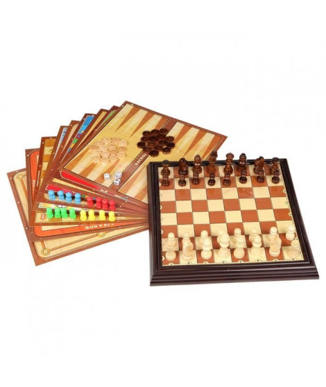 Coffret multijeux - Jeux d'échecs 12 en 1 - pieces en bois