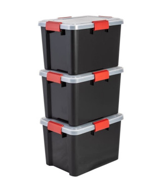 IRIS OHYAMA Lot de 3 boîtes de rangement Hermétiques - Air Tight Box - AT-SD - Noir et transparent - 28 L - 39 x 29 x 26 cm