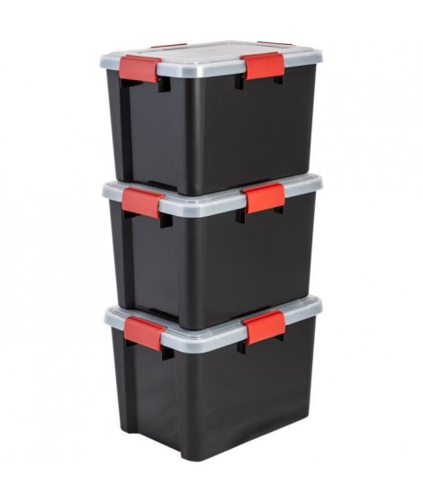 IRIS OHYAMA Lot de 3 boîtes de rangement Hermétiques - Air Tight Box - AT-SD - Noir et transparent - 28 L - 39 x 29 x 26 cm