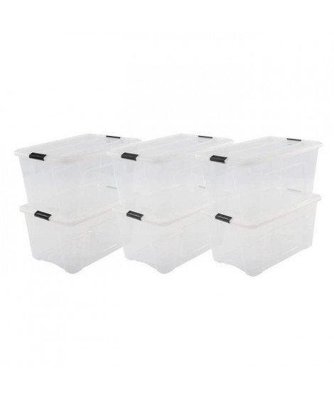 IRIS OHYAMA Lot de 6 boîtes de rangement empilables - Transparent - 45 L - 58 x 39, 5 x 30, 5 cm