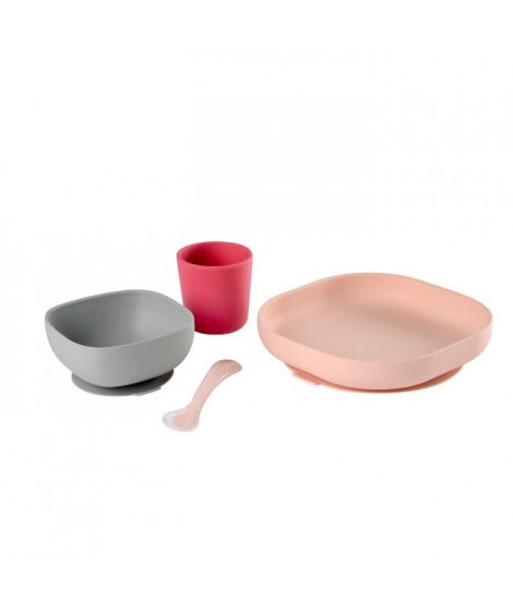 BEABA Set vaisselle silicone 4 pieces - pink