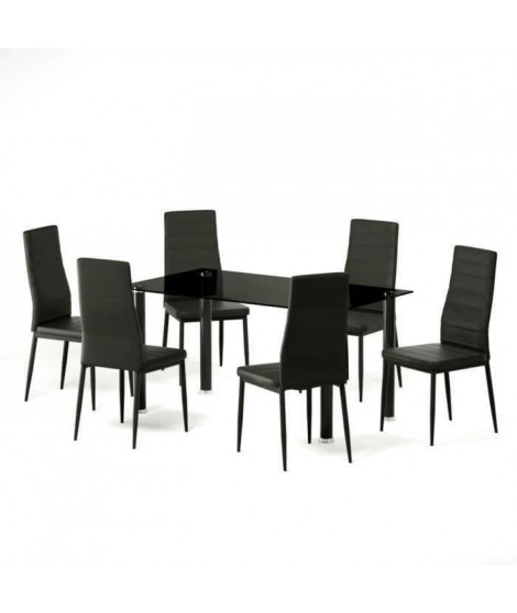 BELAIR table a manger de 4 a 6 personnes style contemporain + 6 chaises en simili  noir mat - L 140 x l 80 cm