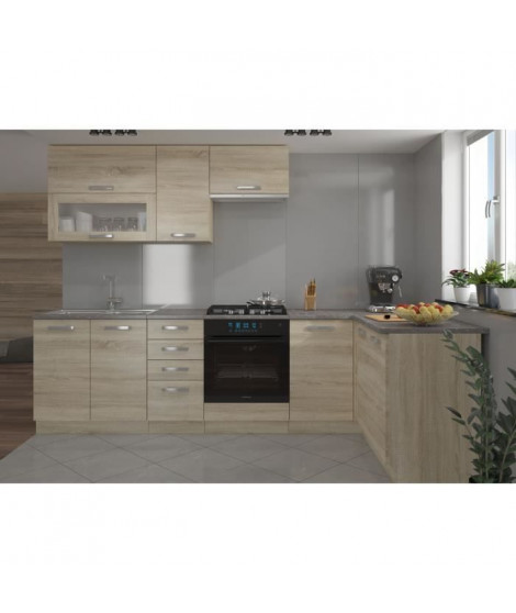 LASSEN Cuisine complete d'angle 240x165 cm avec plan de travail - Décor chene sonoma