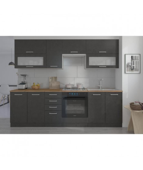 LASSEN Cuisine complete L 260 cm - Décor Gris Matera