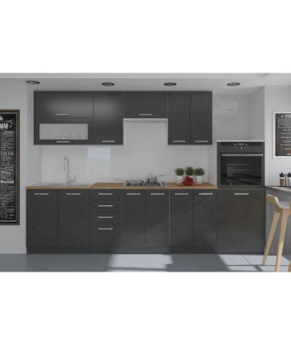 LASSEN Cuisine complete L 300 cm avec demi colonne four et hotte - Gris Matera