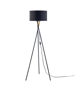 Lampadaire Trépied Métal Noir - Abat jour en tissu Noir et doré - Diam 34 x H 140 cm