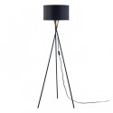 Lampadaire Trépied Métal Noir - Abat jour en tissu Noir et doré - Diam 34 x H 140 cm