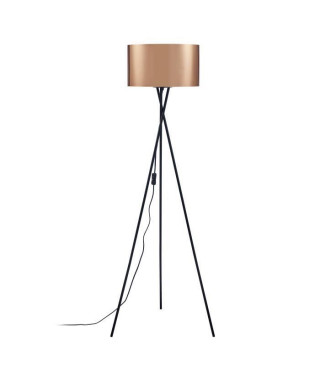 Lampadaire Trépied Métal Noir - Abat jour Cuivre et Chromé - Diam 34 x H 140 cm