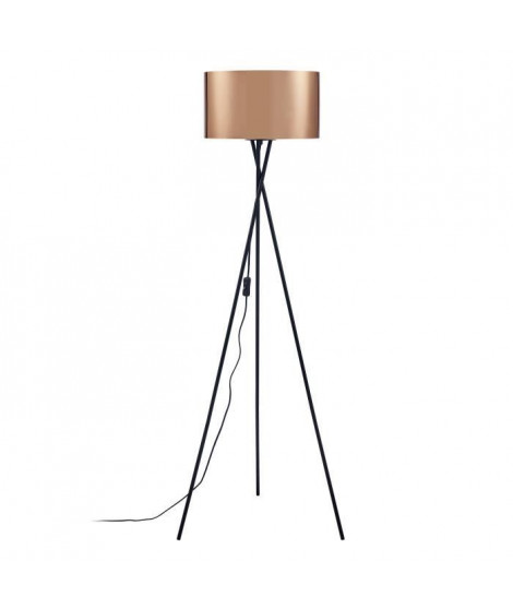 Lampadaire Trépied Métal Noir - Abat jour Cuivre et Chromé - Diam 34 x H 140 cm