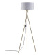 Lampadaire Trépied Métal Doré - Abat jour en tissu Blanc - Diam 34 x H 140 cm