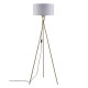 Lampadaire Trépied Métal Doré - Abat jour en tissu Blanc - Diam 34 x H 140 cm