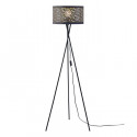 Lampadaire Trépied Métal Noir - Abat jour Tissu Noir Perforé - Diam 34 x H 140 cm