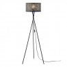 Lampadaire Trépied Métal Noir - Abat jour Tissu Noir Perforé - Diam 34 x H 140 cm