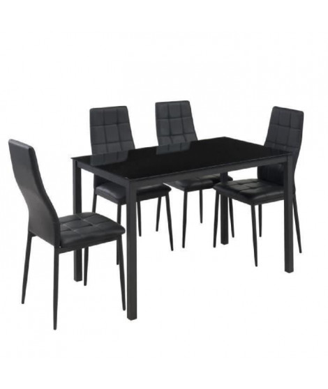SELVA Ensemble table a manger de 4 a 6 personnes + 4 chaises style contemporain en métal laqué noir - L 120 x l 70 cm