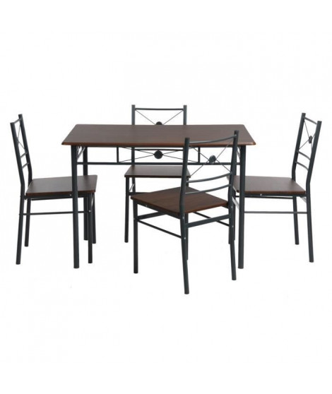 VIDSON Ensemble table a manger de 2 a 4 personnes style contemporain en métal revetement PVC coloris wengé - L 110 x l 70 cm