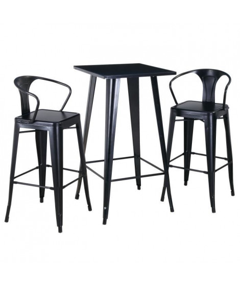 RICHMOND Ensemble table et chaises hautes de 2 a 4 personnes industriel en métal noir - L 60 x l 60 cm