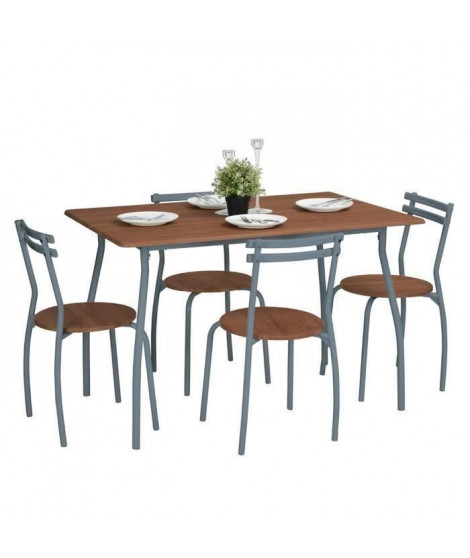 REED Ensemble table a manger + chaises 4 personnes contemporain en métal - Plateau et assises coloris wengé - L 120 x l 80 cm