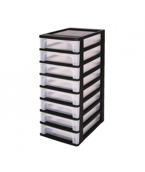 IRIS OHYAMA Tour de rangement 8 tiroirs - Plastique - Noir - 32 L - 35,5 x 26 x 65,5 cm