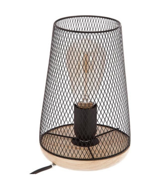 Lampe en métal et bois - H. 23 cm - Noir