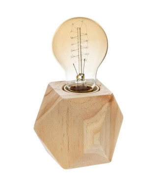 Lampe socle en bois - E27 - 25 W - H. 8 cm - Beige