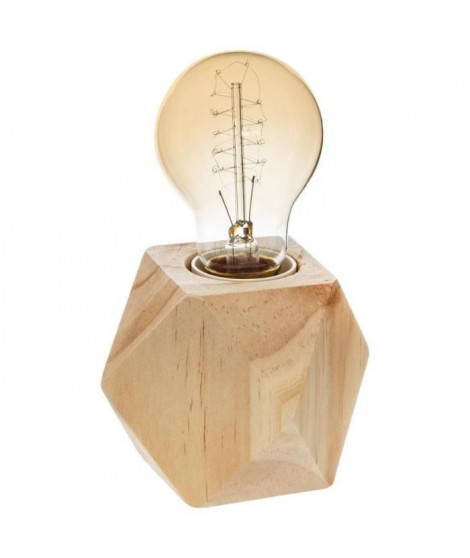 Lampe socle en bois - E27 - 25 W - H. 8 cm - Beige