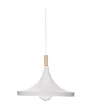 Suspension en métal et bois - E27 - 40 W - H. 23 cm - Blanc