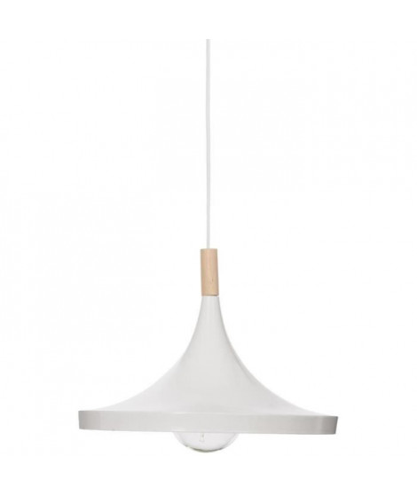 Suspension en métal et bois - E27 - 40 W - H. 23 cm - Blanc