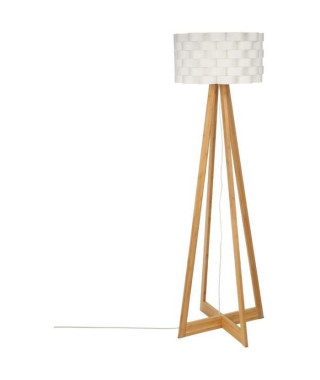 Lampadaire en bambou - E27 - 60 W - H. 150 cm - Blanc