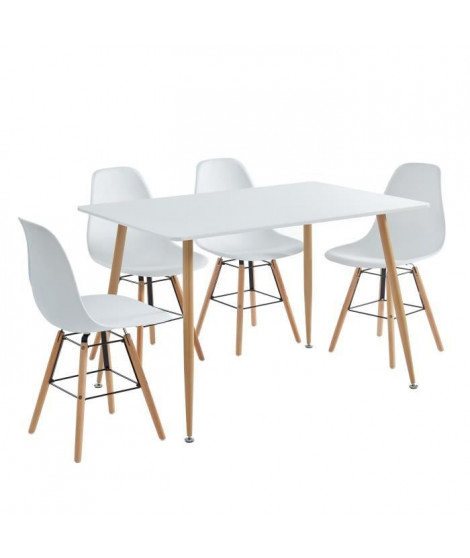 KITTOS Ensemble Table a manger + 4 chaises - Laqué blanc - Style scandinave - L 120 x P 80 x H 72 cm
