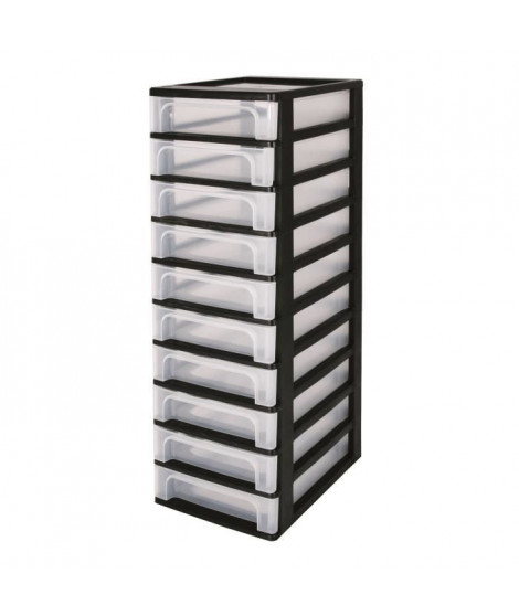 IRIS OHYAMA Tour de rangement 10 tiroirs - Plastique - Noir - 40 L - 35,5 x 26 x 82 cm